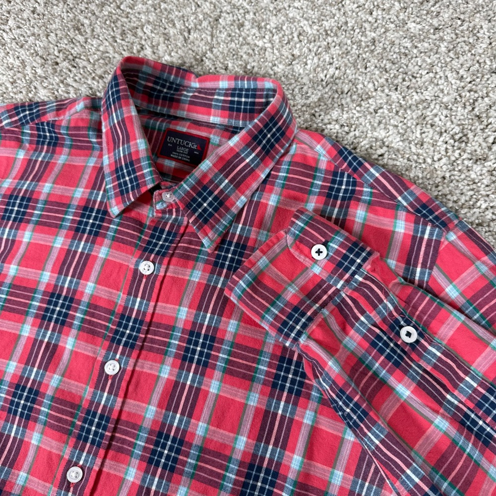 UNTUCKit Shirt Mens Large Pink Plaid Slim‎ Fit Long Sleeve Cotton Button Up